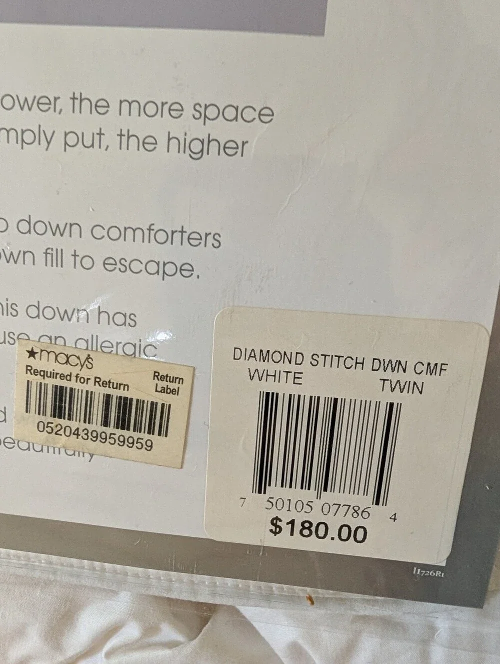 CHARTER CLUB HOME white diamond down comforter TWIN